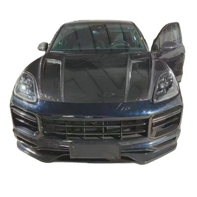 2019 Black Porsche Cayenne Body Kit TH Style Hood Motor Cover Fibra di carbonio secca