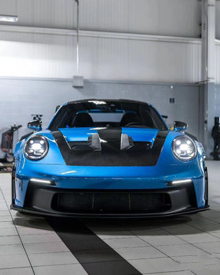 Blue Porsche Body Kit 992 GT3RS Style Cappuccio in fibra di carbonio secco